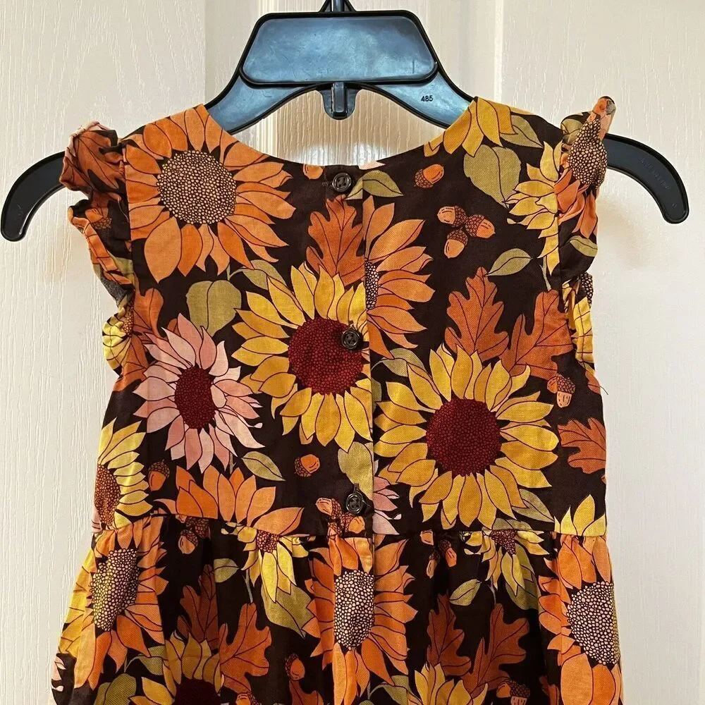Gymboree Fall Autumn Floral Leaves Sunflower Dress Girls Size 6